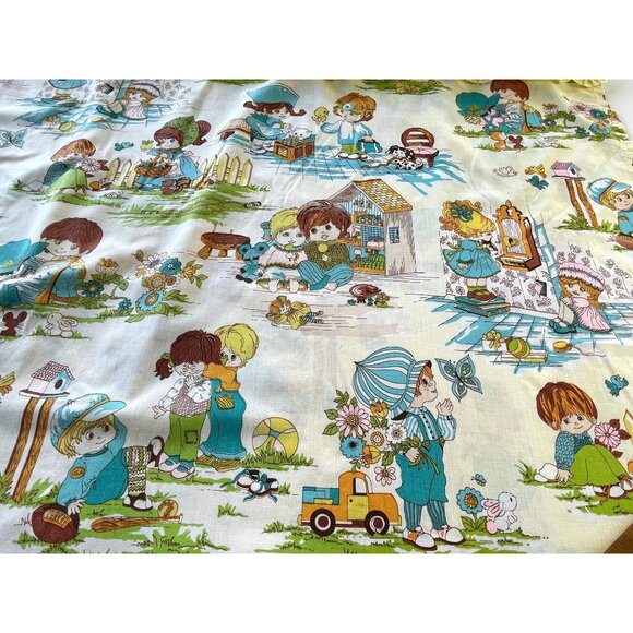 Vintage 70s double curtains, juvenile print, ruffled panels, gender neutral room - Picture 7 of 10